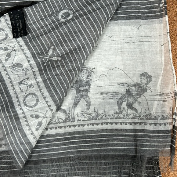Franco Ferrari Cotton Silk Nautical  Grey White Scarf Made In Italy - Picture 8 of 17